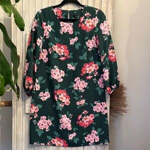 Ann Taylor Dark Green Floral Long Sleeve Dress Size 4 EUC Like New